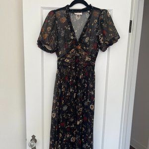 Doen Floral Midi Dress - Black and Red